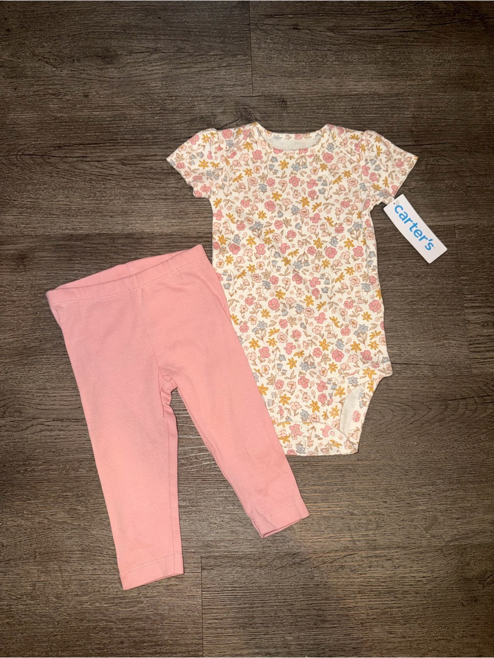Carter's Floral Short-Sleeve Bodysuit with Pink Leggings with Bunny Face